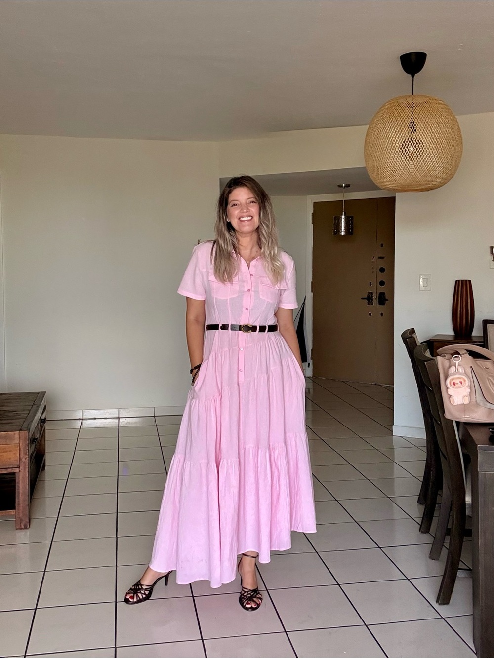 Women's Pink Button-Front Maxi Dress